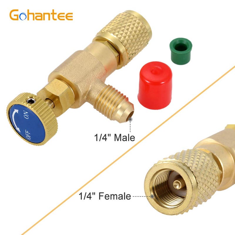 gohantee R12 R22 Refrigerant Charging Valve, 1/4â€œ Male to 1/4â€ Female Safety Adapter Flow Control Ball Valve for R12 R22 Air Conditioner Manifold - Image 2